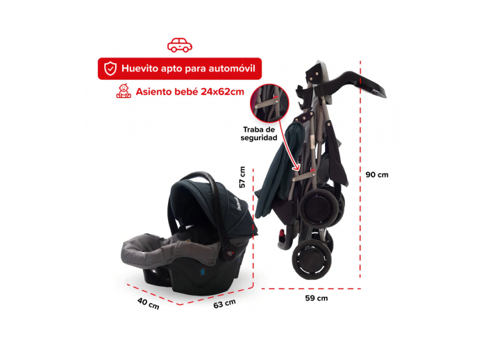Coche de paseo travel eos c/huevito 3 en 1