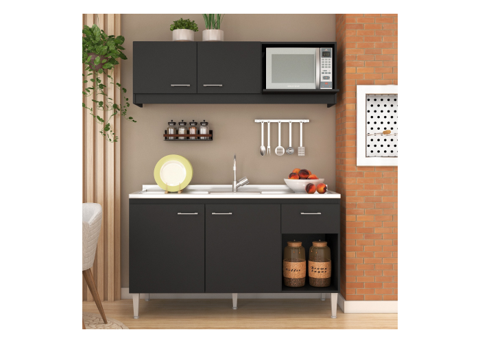 Combo alacena y bajomesada 1.40 negro felicci