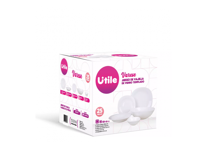 Juego vajilla x 25 blanco varese utile (21487)